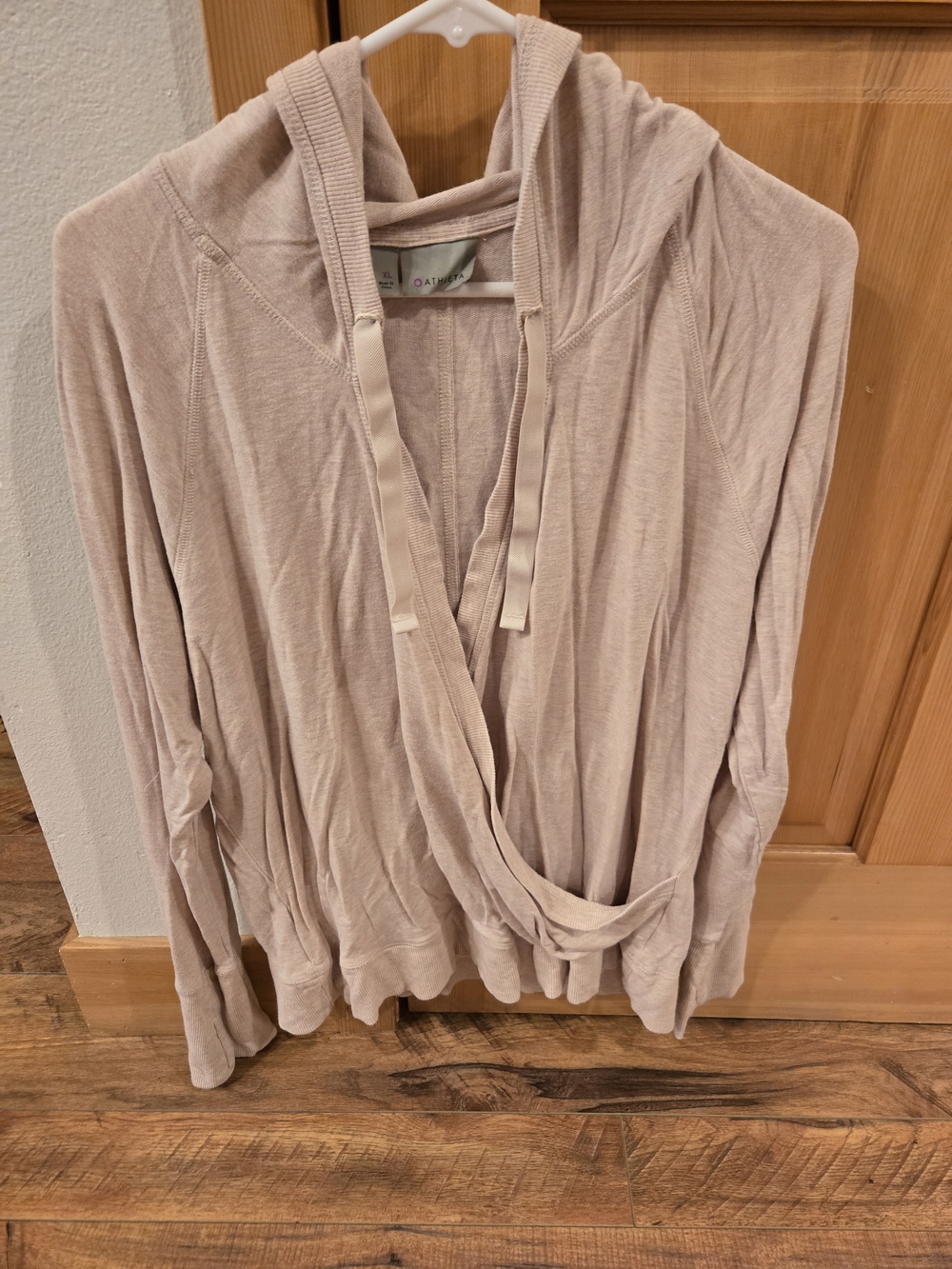 Athleta Light Beige V-Neck Hooded Sweater